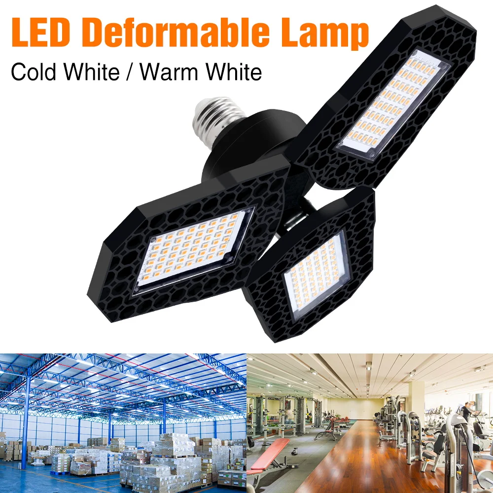 Garage Lamp E27 LED Bulb Deformable Light AC 100-277V Industrial Lighting Workshop Lamp LED Folding Ceiling Light 40W 60W 80W