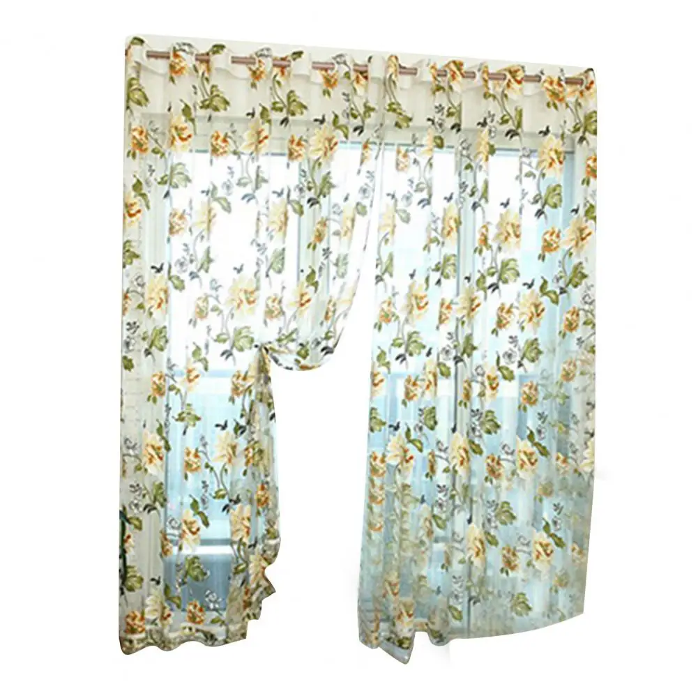 Tulle Sheer Curtain Flower Pattern Valance Drape Polyester Living Room Kitchen Sheer Curtain for Home