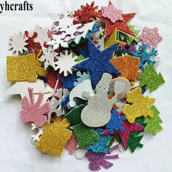 150PCS/LOT,Mix glitter christmas stickers de noel Glitter snowflake Xmas tree Santa Foam shape Christmas party decoration OEM