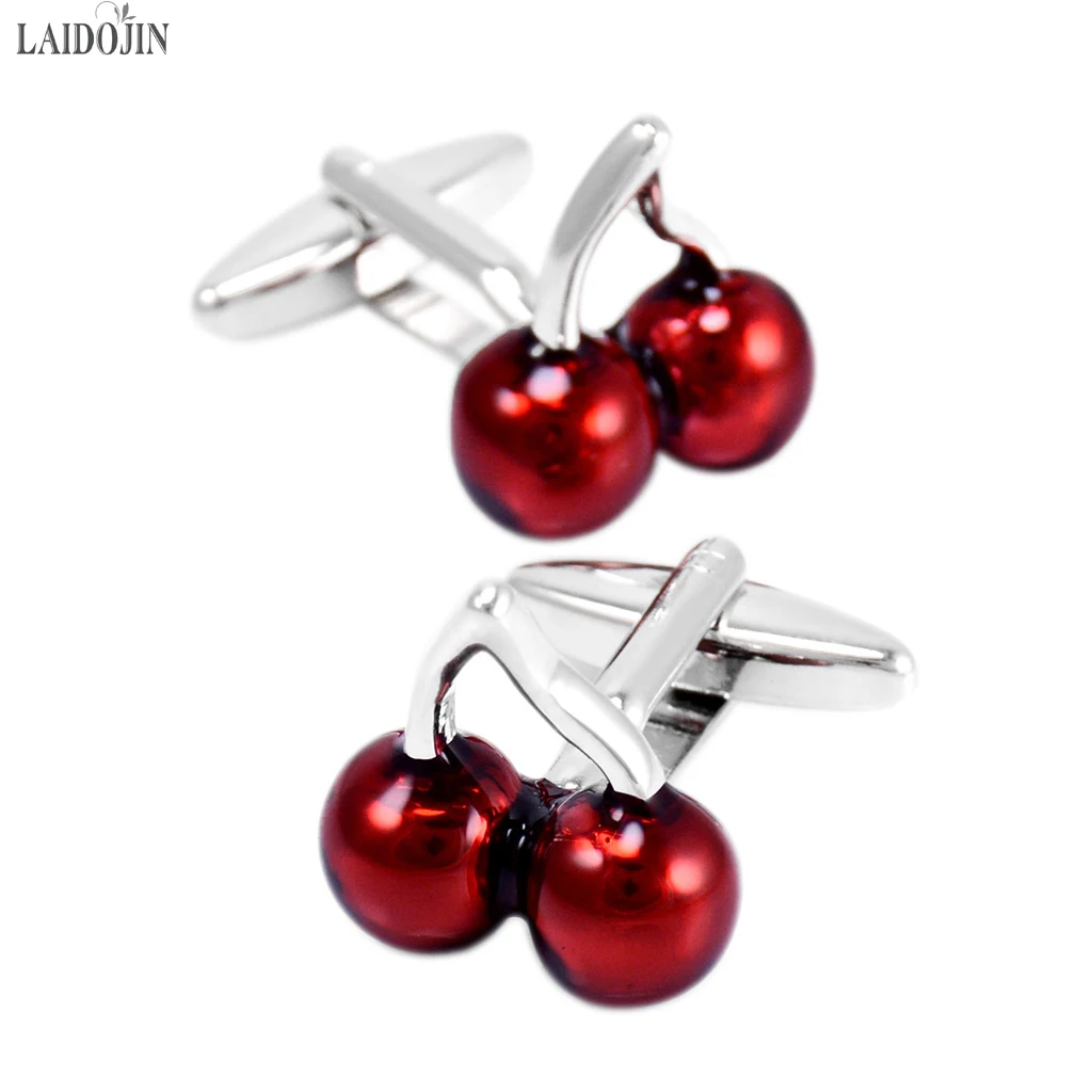 

LAIDOJIN Newest Red Cherry Shape Cufflinks For Men French Shirt High Quality Round Cuff links Wedding Gift Fashion Brand Jewelry