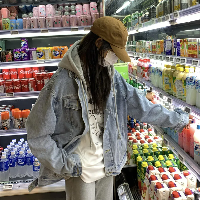 Hooded Jean Jacket Women Korean Style Loose Button Up Denim Coats Autumn 2025 New Fashion Oversized Jacket Female