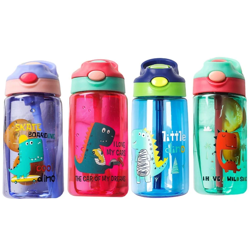 

480ml Cartoon Cute Dinosaur Baby Feeding Cup Thicken Kids Learn Drinking Water Straw Bottle Duckbill Cup Training Bottle