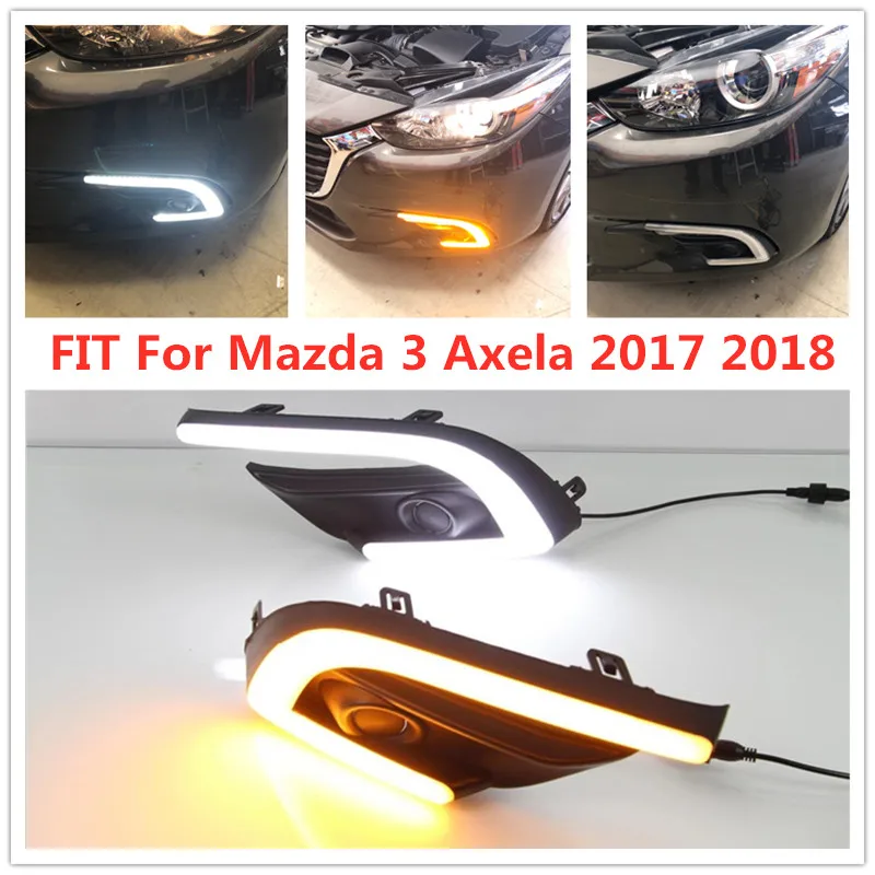 

LED FOG LAMP COVER Daytime Running Light FIT For Mazda 3 Mazda3 Axela 2017 2018 LED DRL Daylight with yellow Signal style relay