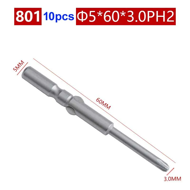 10 teile/los 801 Elektrische Schraubendreher bit 60mm Länge Runde Schaft Magnetische Phillips Kreuz schraube fahrer Bits set PH00 PH0 PH1 PH2 – Detail 16