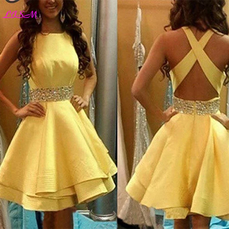 

Beading Sequins Mini Above Knee Homecoming Dresses Short Prom Dress Zipper up Backless Cocktail Gowns vestido curto