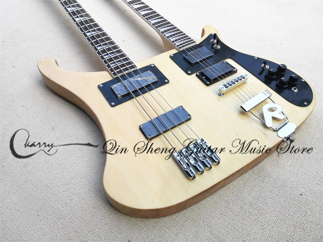 Pre-customized  doubleneck 6 strings guitar 4 strings bass,basswood body，fixed bridge,HH pickups,maple neck