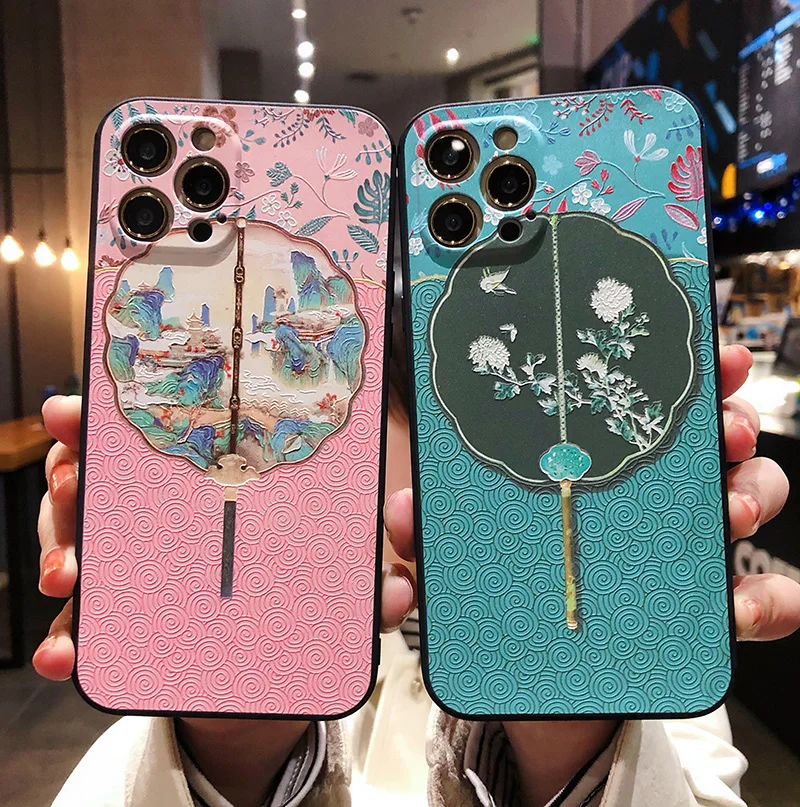 Luxury Vintage Palace Flowers Relief Soft Phone Case For Iphone 12 13 14 15 Pro MAX 11 X XR XS SE2 7 8Plus Shockproof Cover capa