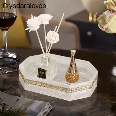 Luxury Rhinestone Resin Bathroom Accessories Set Bathroom Tray Bathroom Kit Tea Tray Cotton Swab Box Toothpick Box Cosmetic Case