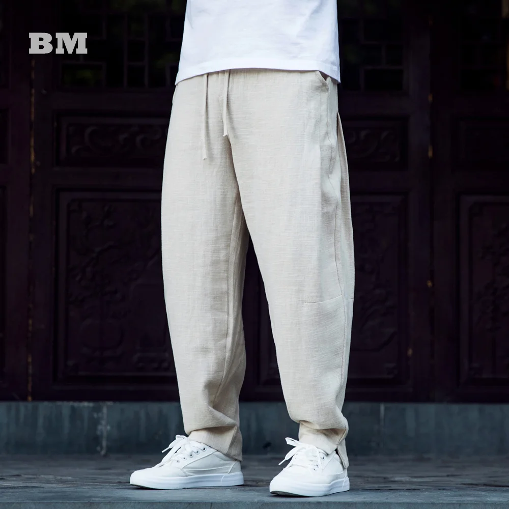 Chinese Style Linens Breathable Harem Pants Summer Loose Tai Chi Casual Plus Size Wu Dang Trousers Men Clothing Harajuku Male