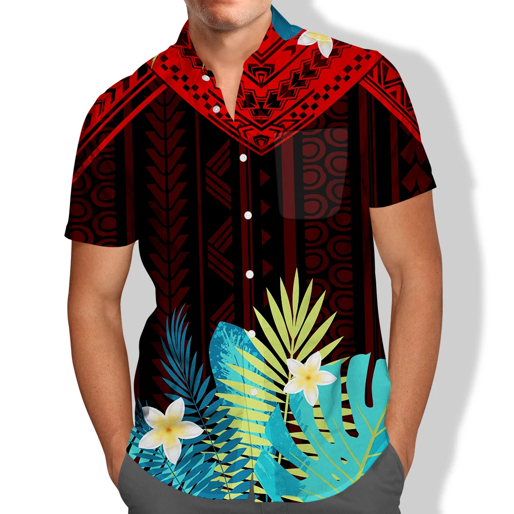 Pocket Short Sleeve Shirt Men Black and White Polynesian Tribal Clothing Tribal Clothes Islanders 2021 New Samoan