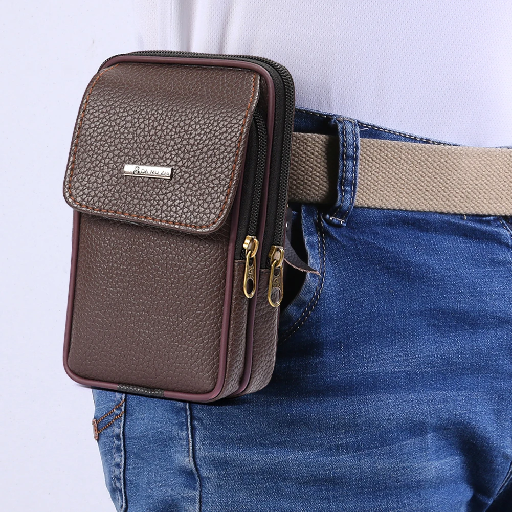 

Men's Bag PU Leather Men Small Waist Bag Solid Color Fashion Male Bum Pocket Waist Belt Pack Cheap Quality Phone Pouch for Men