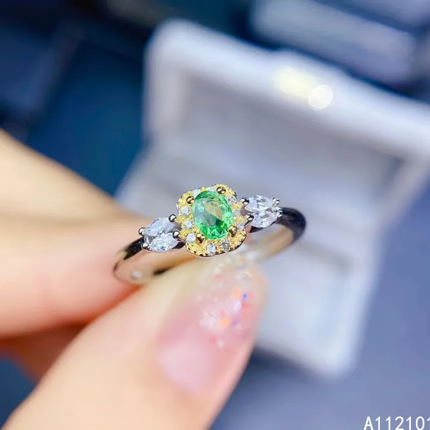 

KJJEAXCMY fine jewelry S925 sterling silver inlaid natural Tsavorite new girl classic gemstone ring support test Chinese style