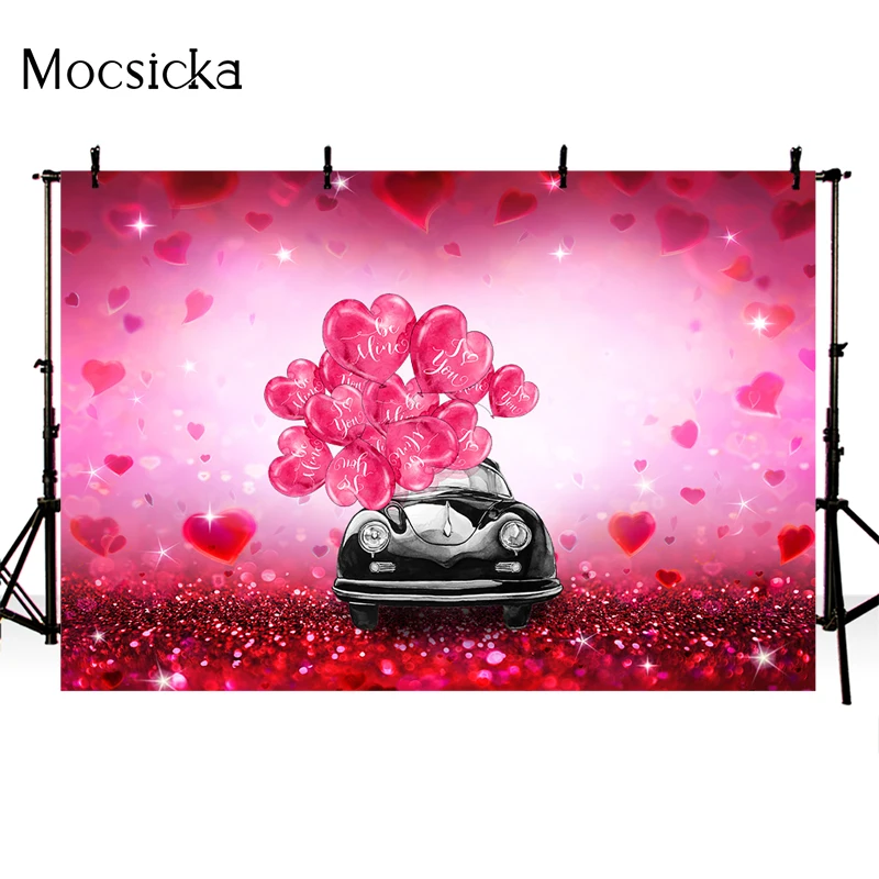 Mocsicka Valentine's Day Photography Background Red Love Balloon Decoration Props Confession Wedding Photo Backdrop Banner