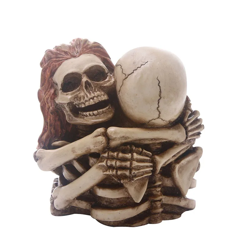 HeyMamba Resin Lover Human Skull Statue Sculpture Ghost Husband and Wife Skull Skeleton Home Halloween Valentine‘s Gift