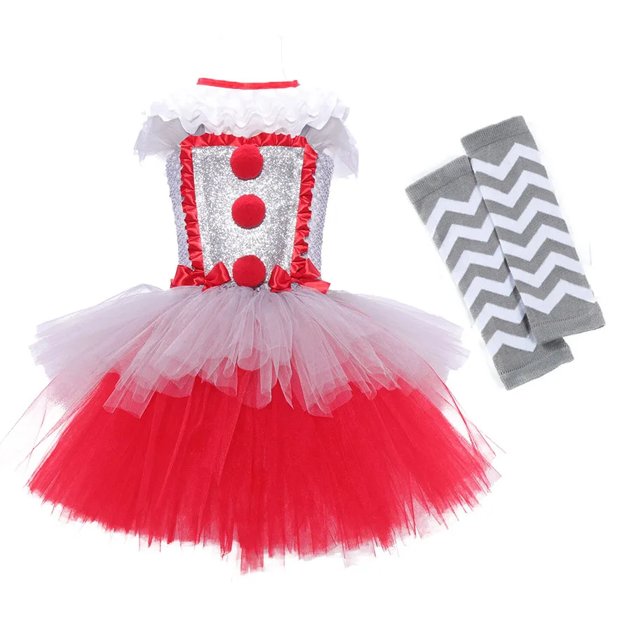 

Red Grey Clown Toddler Clothes Girls Outfits Kids Clothing For Teenage Girls Clothing Fashion Halloween Costume Set