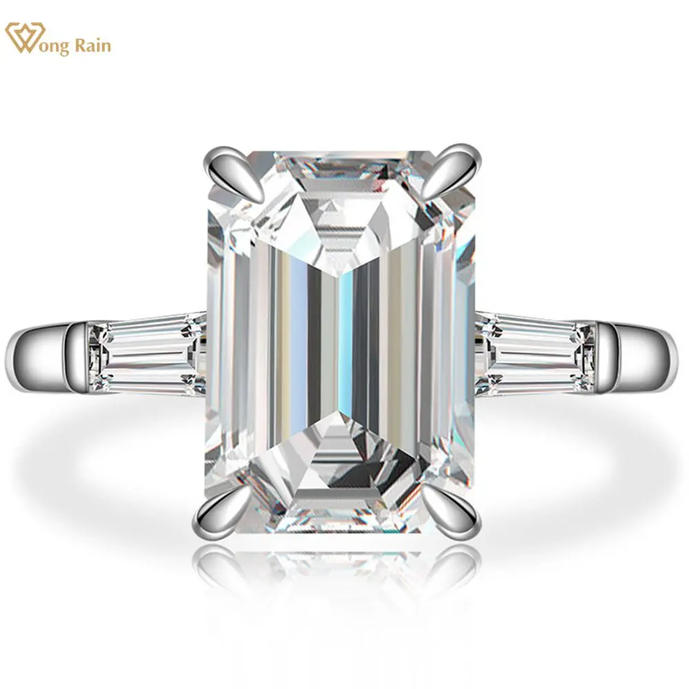 

Wong Rain 925 Sterling Silver Emerald Cut Created Moissanite Gemstone Wedding Engagement Diamonds Ring Fine Jewelry Wholesale