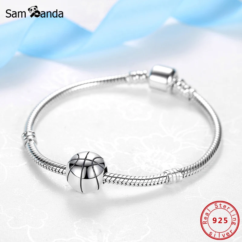 100% 925 Sterling Silver Charm Bead Basketball Charms Love Sports Fit Original Pandora Bracelets Women Diy Jewelry