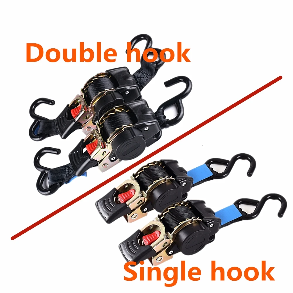 

2PCS Single Hook / Double Hook Auto Retractable Universal Easy To Carry Ratchet Tie Down Starp S-Hooks Trailer Towing