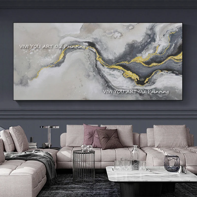 Large Size 100% Hand Painted Abstract Art Wall Picture Handmade Gold Foil Canvas Oil Painting For Living Room Home Decoration