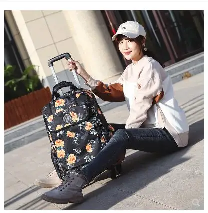 Women Travel Trolley luggage Bags Oxford travel luggage trolley  Wheeled Backpacks bags on wheels Rolling Luggage Backpack bags