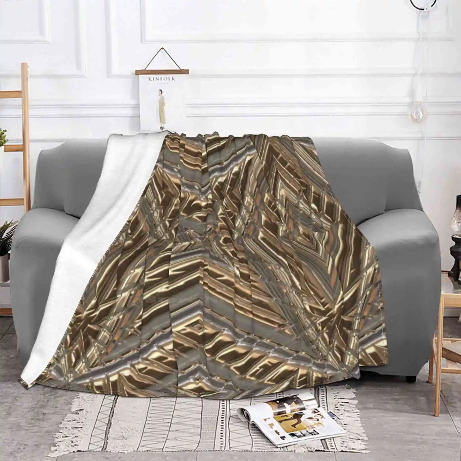 Luxury Golden Ornamental Engravings New Selling Custom Print Flannel Soft Blanket Precious Pattern Surface Gold Texture