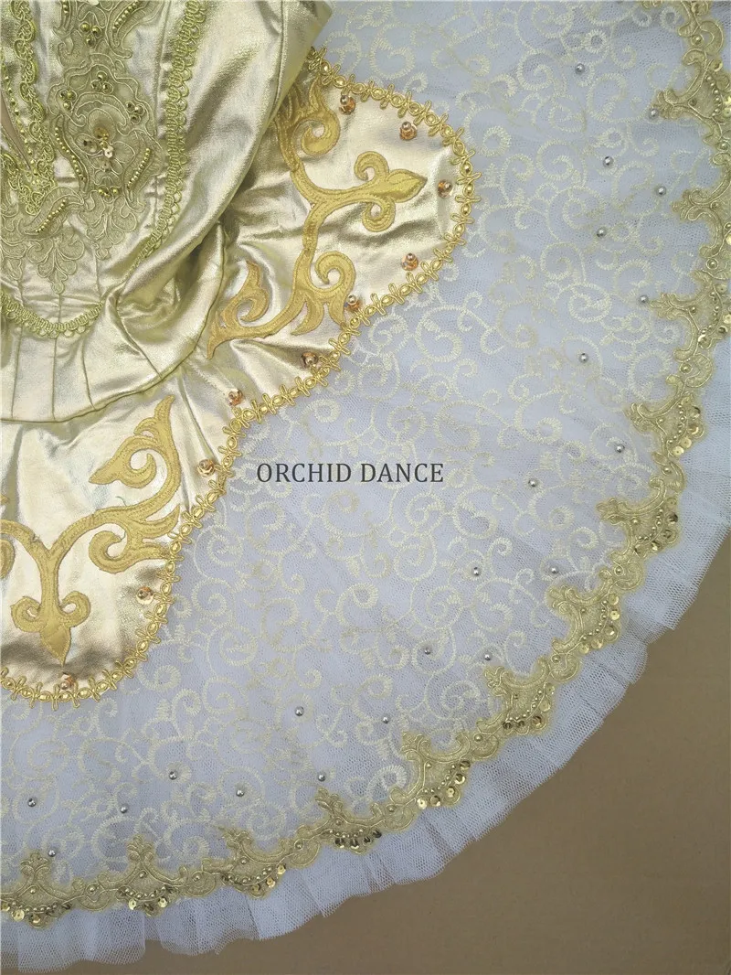 プロフェッショナル高品質ガールズパフォーマンスウェアゴールドバレエチュチュ