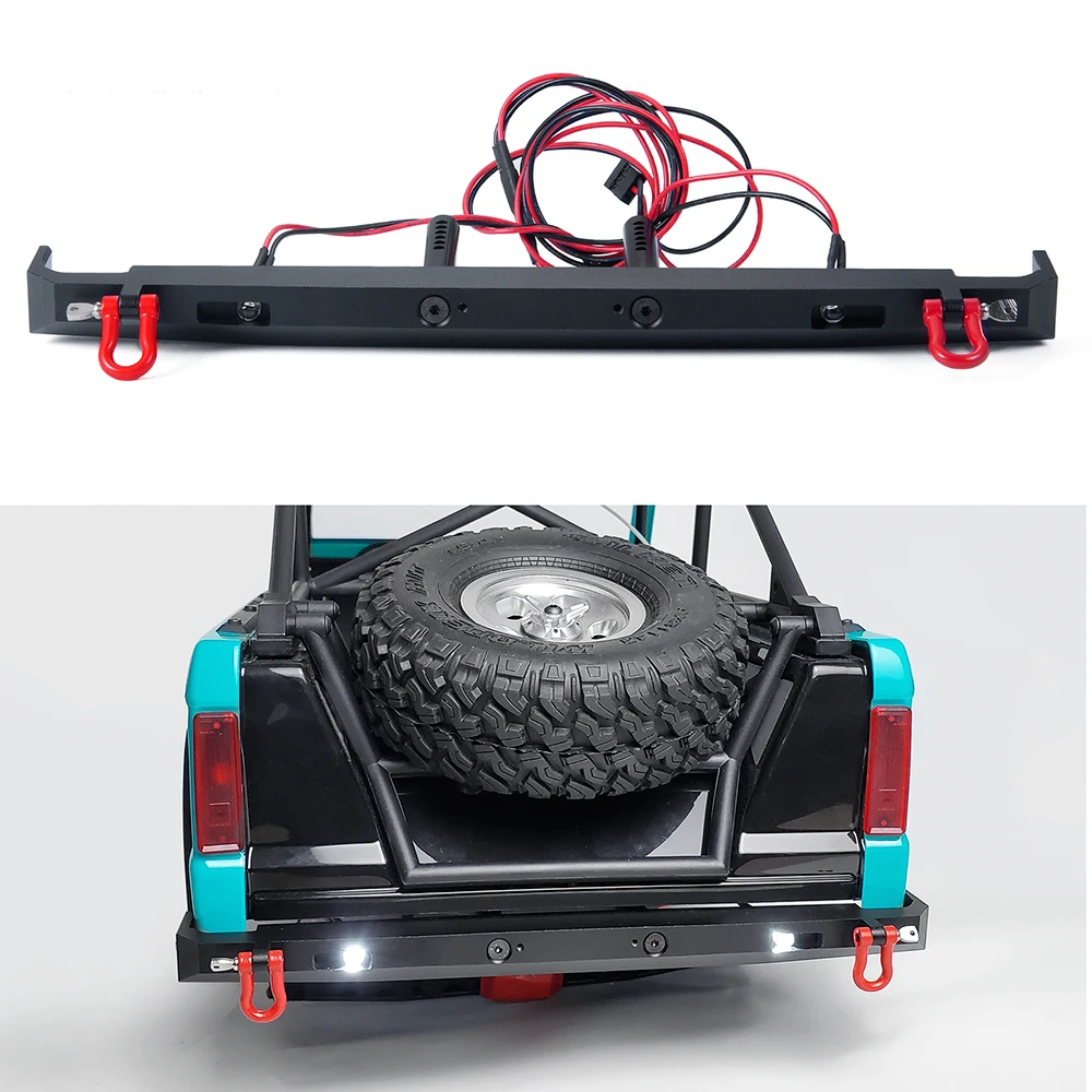 AXSPEED Aluminum Alloy Rear Bumper with Lights & Shackles Hook for Axial SCX10 III AXI03014 Early Bronco 1/10 RC Car Model Parts