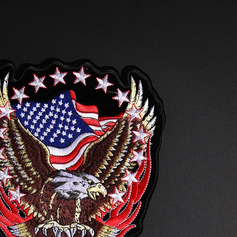 High Quality Exquisite USA Eagle Flag Embroidery Patches for Jacket Back Vest Motorcycle Club Biker Clothes Appliques Stickers