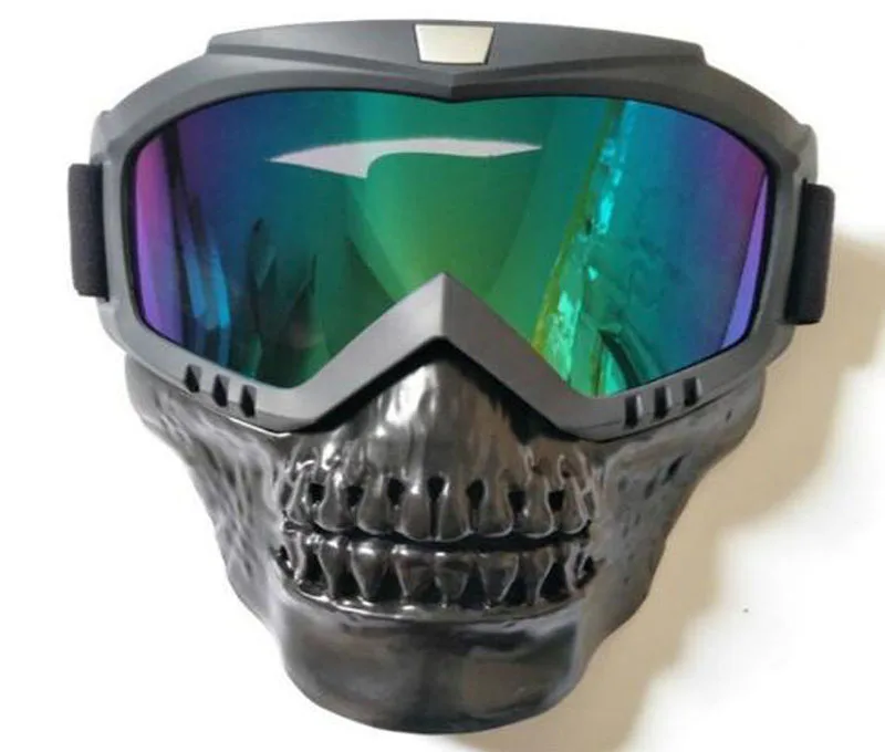 With Warning Light Detachable Motorcycle Goggles Mask Skull Moto face mask Wind proof Motocross goggles Racing helmet Protective