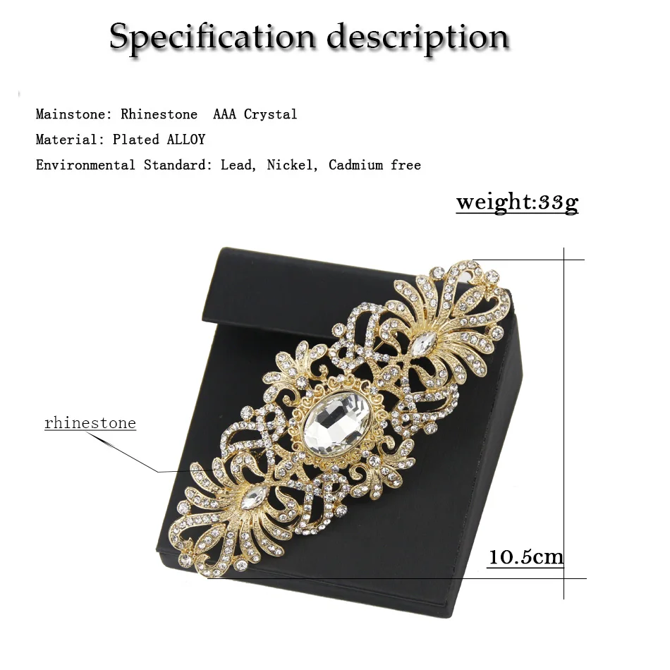 Sunspicems Gold Color Crystal Brooch Morocco Arabic Bridal Wedding Jewelry Flower Women Brooches Dubai Algeria Caftan Hijab Pins