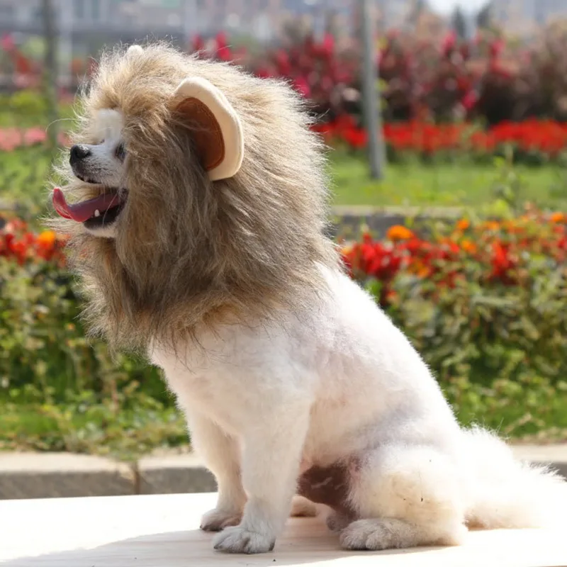 Pet Dog Lion Mane Wig Hair Christmas Dog Wig Hair Costume Fancy Dress Halloween Gift Cosplay Funny Hat Cap Pet Cute Dress