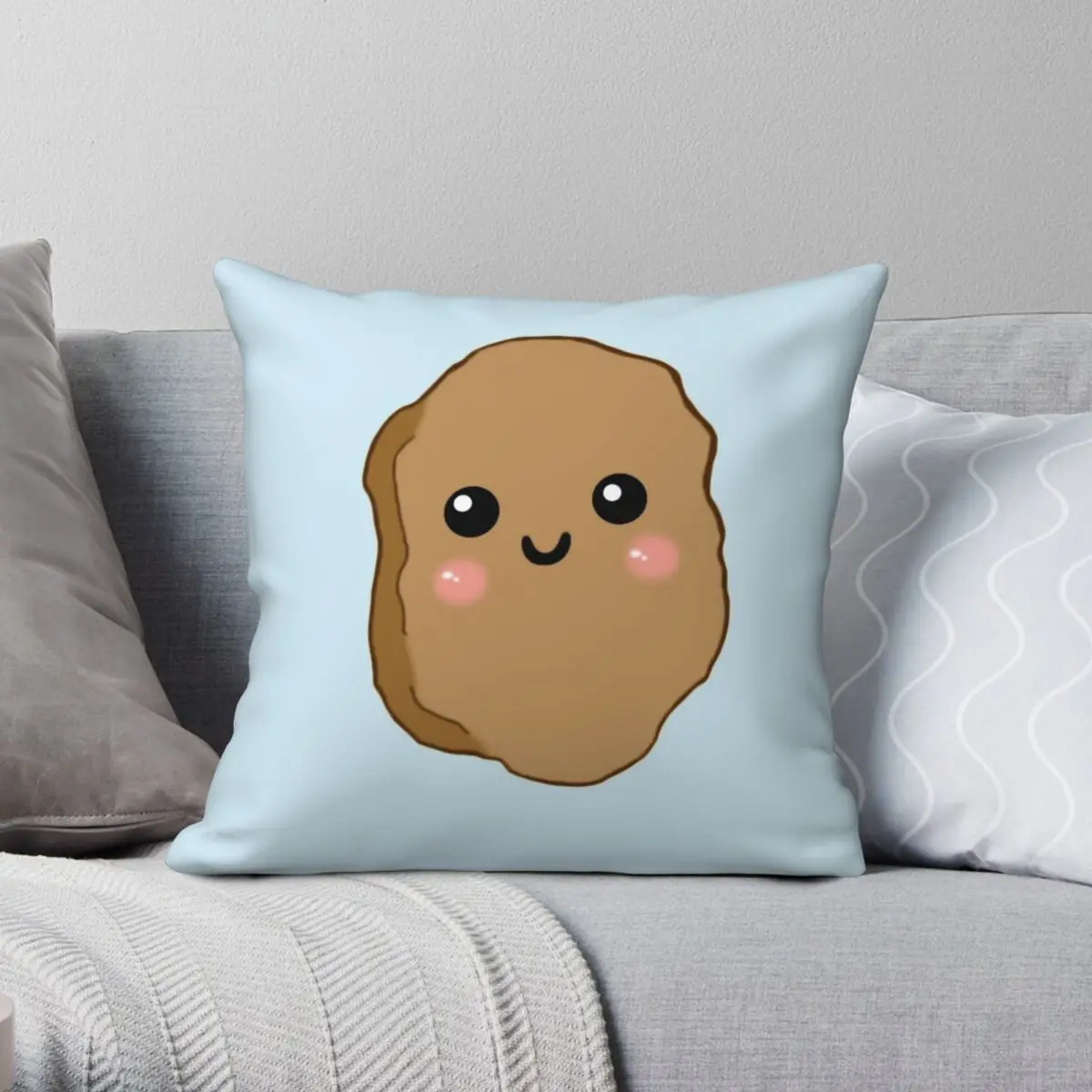 Kawaii Chicken Nugget Square Pillowcase Polyester Linen Velvet Printed Zip Decor Pillow Case Sofa Cushion Cover