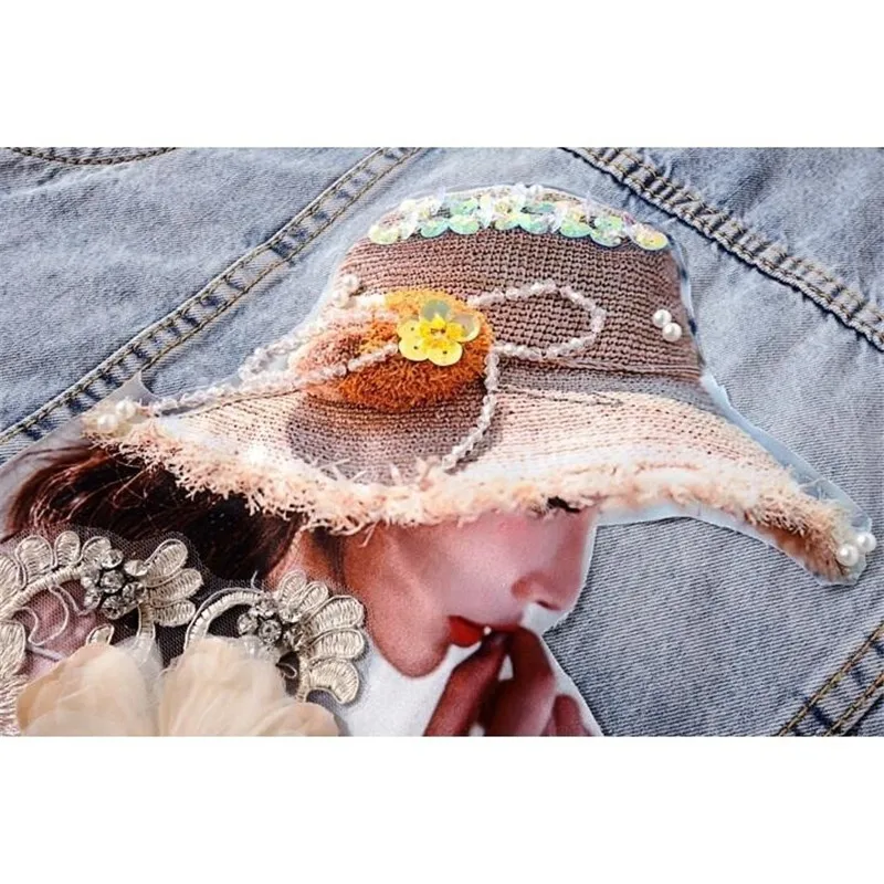 Spring Autumn Women Denim Vest Jacket New Diamond Flower Long Sleeve Jeans Jackets Girl Short Outwear Vintage Cowboy Tops Female