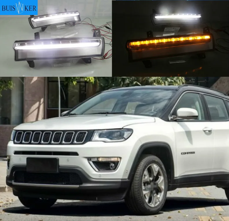 

Daytime running light For Jeep Compass 2017 2018 2019 dynamic yellow turn Signal Light style Relay 12V LED car DRL fog lamp