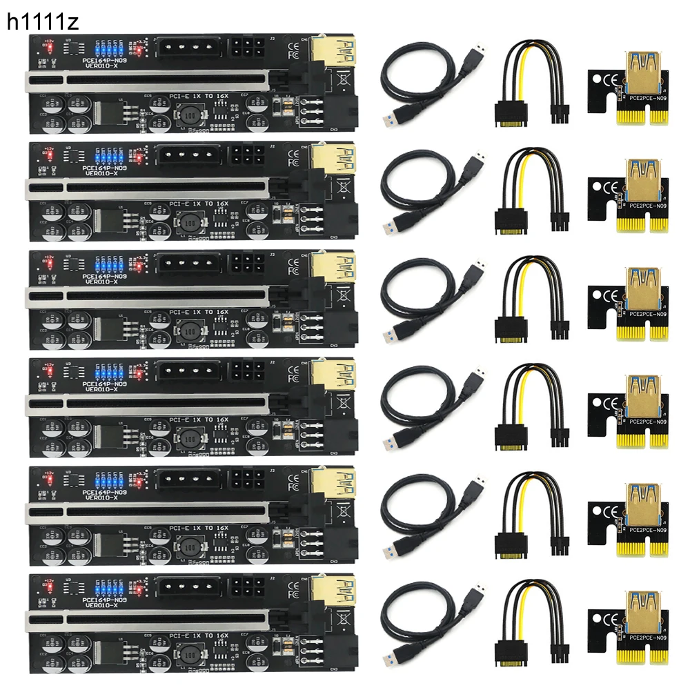 6 sztuk PCIE Riser 010 VER010-X 4/6Pin moc USB 3.0 kabel Cabo Riser PCI Express X16 Riser dla karty graficznej dla koparka bitcoinów górnictwo