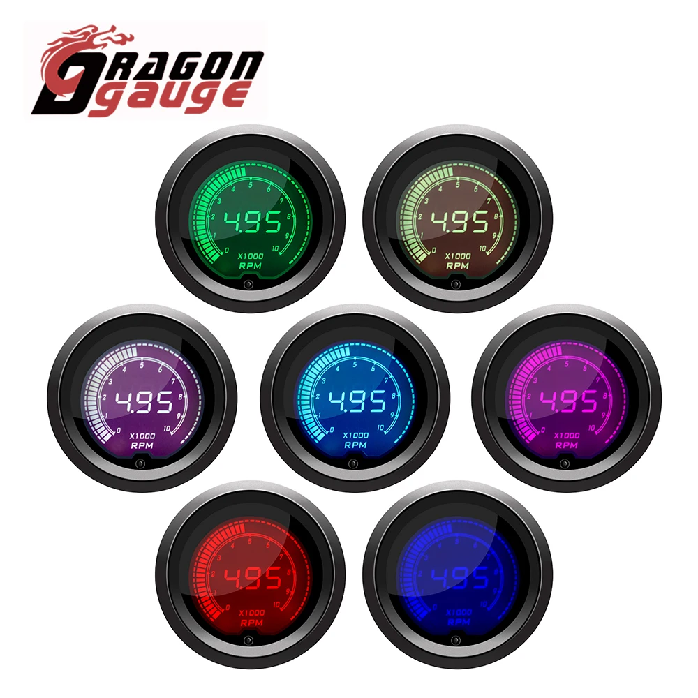 DRAGON GAUGE 52mm Tachometer Voltage Boost Water Temp Oil Temp Oil Press ETG Gauge LED Digital Display Car Gauge 7 Colors Change