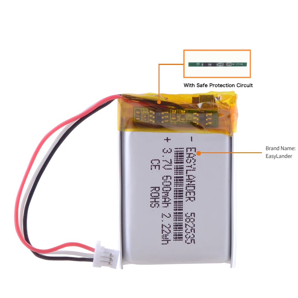 Bateria recarregável do polímero do Li-íon do lítio, 582535, 602535, 3.7V, 600mAh, SP5 Papago, DVR, MiVue 366, 368, 358P, 658P, HP, F210