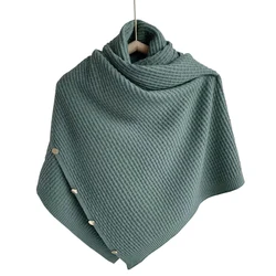 Button Solid Winter Vrouwen Poncho Cappa Sjaal Rechthoek Gebreide Pashmina Shawl Wraps Shrugs Bufandas Sjaal Sciarpa Donna Inverno