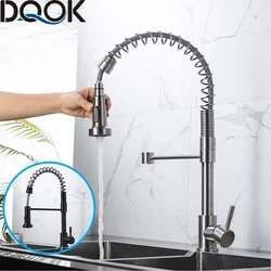 DQOK Matte Black Kitchen Faucet Deck Mounted Mixer Tap 360 Degree Rotation Stream Sprayer Nozzle Kitchen Sink Hot Cold Taps