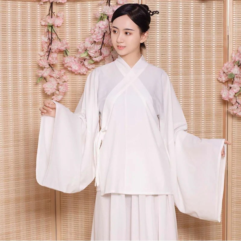 

Chinese Style Hanfu Suit White Women Halloween Costumes For Adults Pajamas Sleeping Outfit Large Sleeve Top Big Swing Skirt Girl