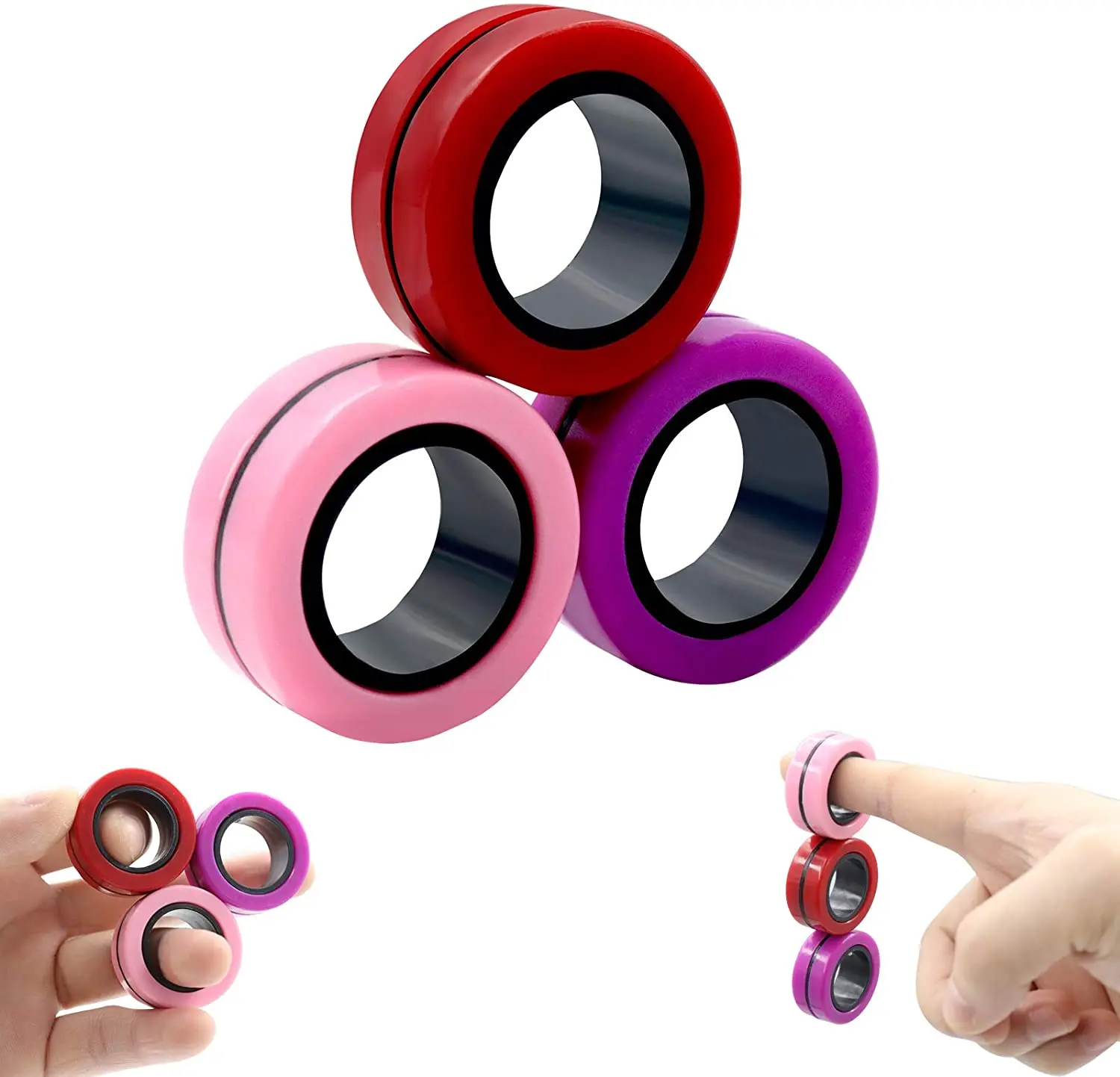 3pcs Anti-stress Magnetic Rings Magnetic Bracelet Ring Unzip Toy Magic Ring Props Tools Decompression Toys Finger Rings Toy