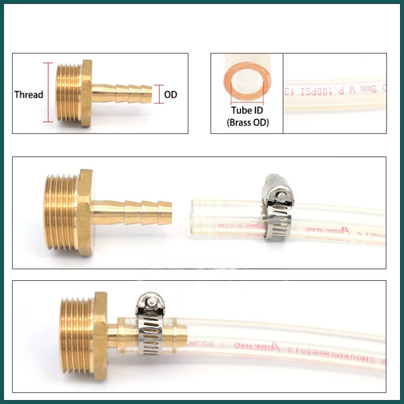 4-15 Stks/partij Slang Messing Pijp 6Mm 8Mm 10Mm 12Mm 14Mm 16Mm barb 1/8 "1/4" 3/8 "1/2" Bsp Connector Koper Adapter