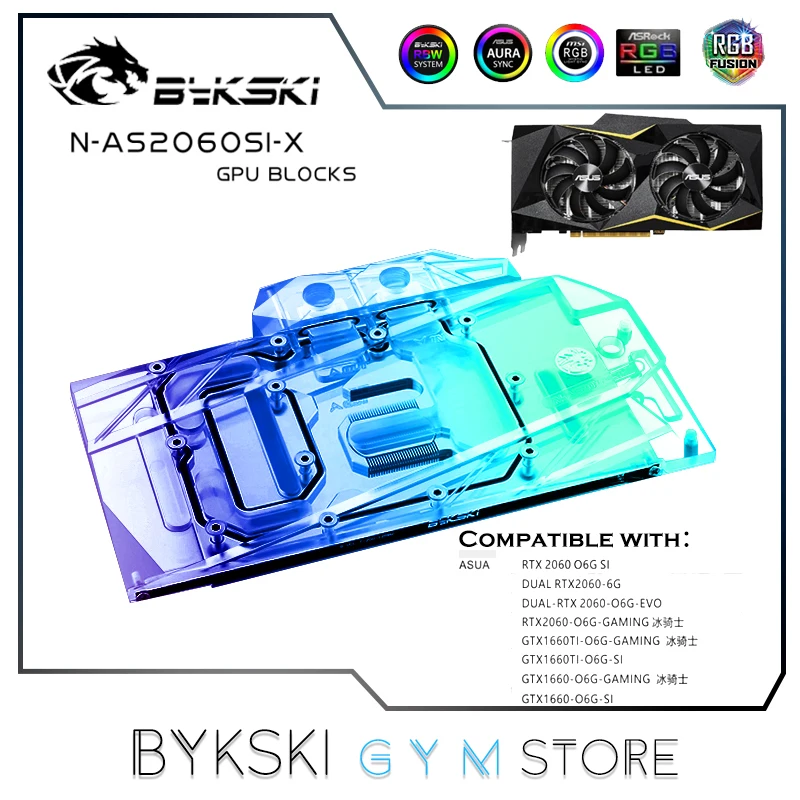 Bykski-bloque de agua GPU de cobertura completa, Enfriador de tarjetas gráficas, 5V/ARGB,12V, RGB, N-AS2060SI-X, para VGA ASUS RTX 2060 O6G SI