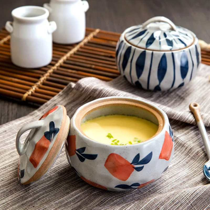 Japanese Style Ceramic Stew Cup With Lid Soup Cup Water Steamed Egg Bowl Stew Pot Ceramic Cup Household