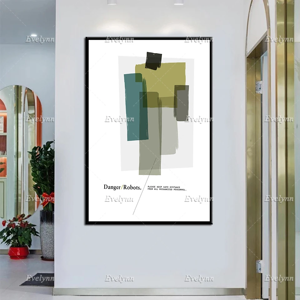 Danger Robots Midcentury Modern Funny Quote Natural Abstract Print Minimalist Poster Graphic Design Home Decor Wall Art Canvas