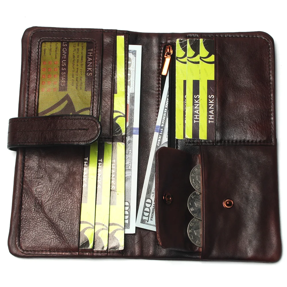 Dip Dye Color Handmade Long Wallet Genuine Leather Clutch Man Walet Brand Luxury Male Purse Wallets Coin Phone Pocket