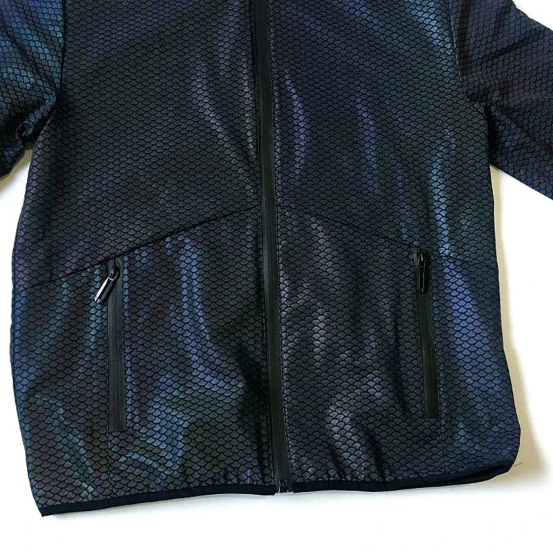 Chaqueta reflectante con capucha para hombre, abrigo de arcoíris impermeable con cremallera, estampado de perlaje, Hip Hop, ropa de noche suelta de