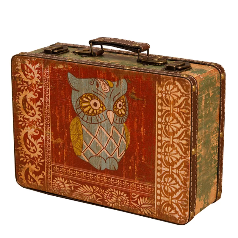 

Europe Creative Set of Two Owl Rectangular Storage Box Retro Wooden Treasure Chest Antique Boxes Packaging Box Ornaments Gifts