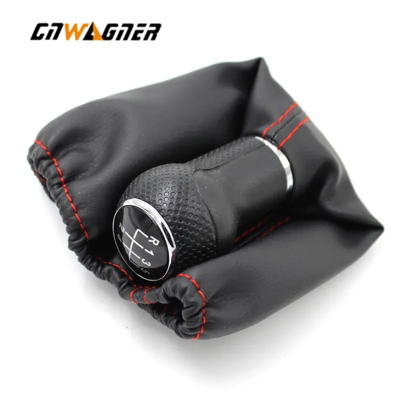 5 and 6 Speed Car Gear Lever Stick Shift Knob With PU Leather Boot Red Line for Volkswagen Golf 3 MK3 LUPO POLO Short type 12mm