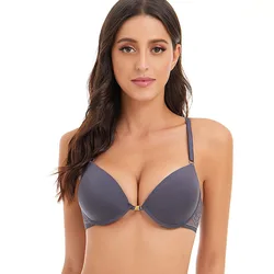 Sexy Front Closure Women's Underwear Padded Bras Underwire A-B-C Cup Push Up Solid Bralette 3/4 Cup Lingerie